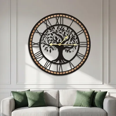Immagine prodotto di Orologio da parete con numeri romani - Nero e legno - 40 cm