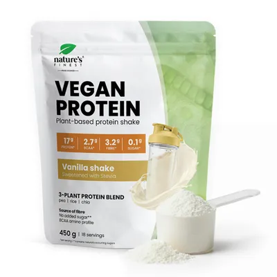 Zdjęcie produktu dla Nature's Finest Vegan Protein Wanilia - 69 g białka roślinnego na 100 g z grochu, ryżu i chia - 450 g
