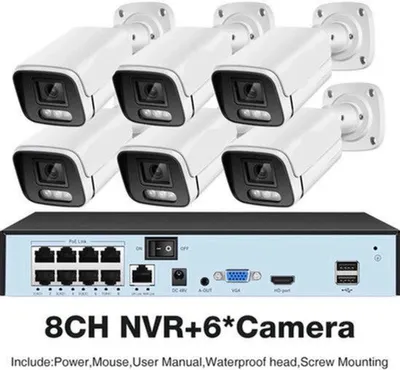 Obrázok produktu pre Bezpečnostný kamerový systém - 6 kamier - 8-kanálový záznamový systém (NVR) - 4K Ultra HD - Detekcia pohybu pomocou umelej inteligencie - Nočné videnie