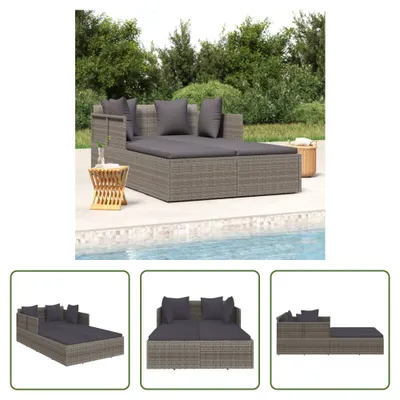 Produktbild von The Living Store Sonnenliege mit Kissen Grau 182x118x63 cm Poly Rattan