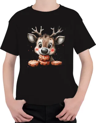Produktbild von Rentier Lebkuchen Weihnachten süß Kinder Geschenk Niedlich Uni Kinder T-Shirt, Schwarz, 128