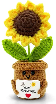 Imagen del producto de Flores de girasol tejidas a crochet, símbolo de positividad, buena suerte, protección contra enfermedades y alivio del estrés, como un ángel guardián