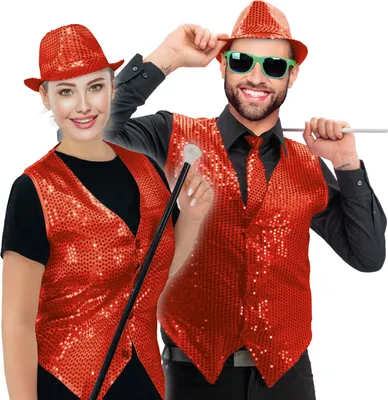 Produktbild von Pailletten Weste Uni Rot S Glänzendes Party-Outfit besondere Anlässe elegant in Glitzer Optik