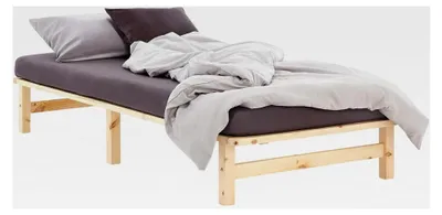Produktbild von Palettenbett 90x200 mit Lattenrost, Bettgestell aus unbehandeltem Kiefernholz, Einzelbett