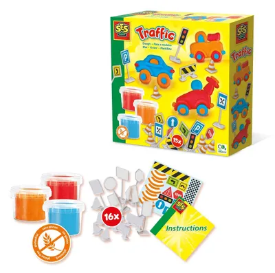 Produktbild von SES Creative 00415 – Knetset Straßenverkehr für Kinder, Fördert Motorik und Verkehrsverständnis, Knetmasse-Spielset, Mehrfarbig, Kind, 21 Stück(e), Kunststoff-Topf, 3 Farben