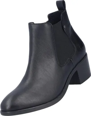 Auf dem Bild ist ein schwarzer Stiefel zu sehen der von der Seite abgebildet ist. Der Stiefel hat eine schlichte Form und eine gut definierte Sohle.