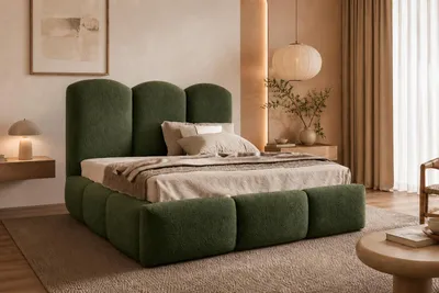 Image de Lit rembourré Kaiser Möbel avec coffre de rangement intégré, tissu Bouclé Baloo, vert, 160x200 cm, BERO