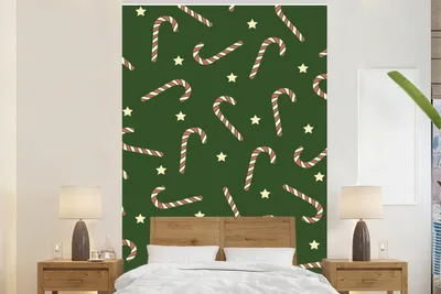 Produktbild von MuchoWow® Fototapete für Wohnzimmer oder Schlafzimmer Wandtapete Vinyl Motivtapete Weihnachten - Zuckerstange - Muster - 180x280 cm - Wallpaper