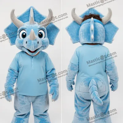 Image de Mascotte MASTICOT tricératops bleu ciel en peluche