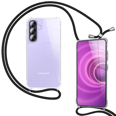 Obrázok produktu pre NALIA Remienok na telefón pre Samsung Galaxy A57 – Priehľadné hybridné puzdro a remienok – Odolné voči žltnutiu a nastaviteľné – Značka z Berlína – Čierna ako polnoc