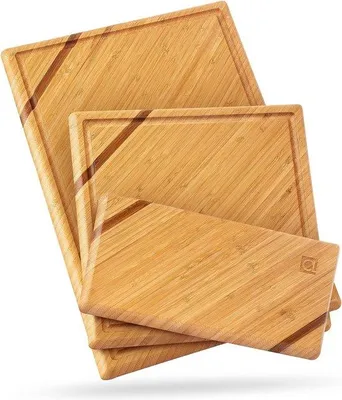 Produktbild von Holzschneidebrett-Set aus Bambus, 3-teilig, mit Saftnut für Fleisch, Gemüse, Käse