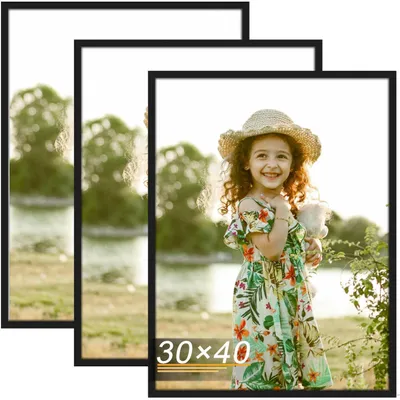 Image de Lot de 3 cadres photo noir, dimensions 30x40 cm, en MDF