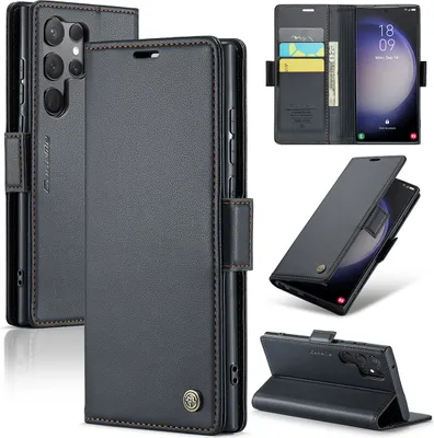 Obrázek produktu pro Galaxy S23 Ultra 5G Case, kožené pouzdro s funkcí stojánku pro Samsung Galaxy S23 Ultra 5G Black