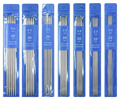Produktbild von 35-teiliges Stricknadelset, 20 cm lange, doppelspitzige Stricknadeln aus Edelstahl, 2 mm bis 5 mm doppelspitzige Metallnadeln für Socken, Handschuhe, Mützen und Schals.