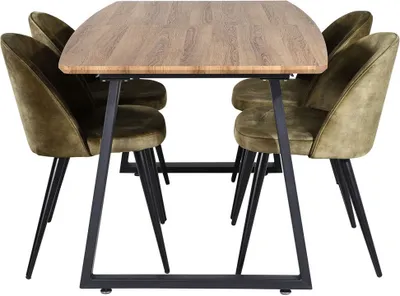 Image de IncaNABL ensemble table, table extensible longueur cm160 / 200 El boisReproduction et 4 Velvet chaises Velours vert, noir.