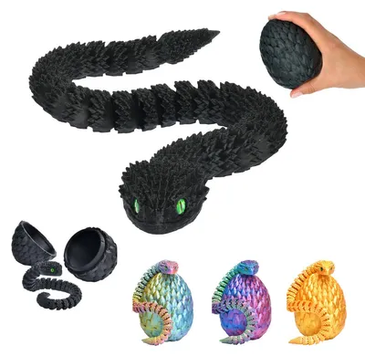 Zdjęcie produktu dla Wąż w jajku 3D 27 cm, ruchoma figurka węża, jajo 10 cm, niespodzianka – Czarny