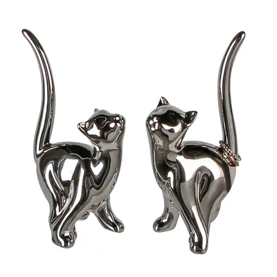 Produktbild von Gilde Figur, Katze, "Mika", Keramik, silberfarben, VE 6, 2 Stück wie abgebildet,, L. 6 cm, B. 8 cm, H. 15 cm 56143