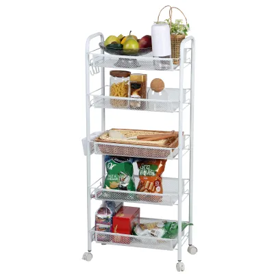 Produktbild von Aufbewahrungskorb für Obst und Gemüse, stapelbarer Aufbewahrungskorb aus Metallgeflecht mit 5 Ebenen und 360-Grad-Rädern, Aufbewahrungskorb für Obst und Gemüse für Küche, Speisekammer, Badezimmer