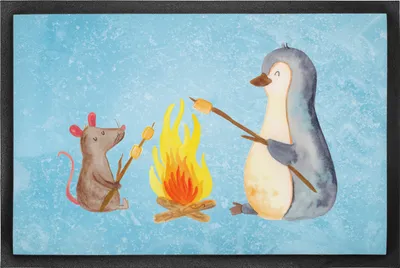 Produktbild von Mr. & Mrs. Panda fußmatte Pinguin Lagerfeuer 60 x 90 cm - Eisblau - Geschenk, Fußabstreifer, Liebe, Job, Maus, Schmutzfangmatte, Fussmatte, Arbeit, Bodenvorleger, Feuer