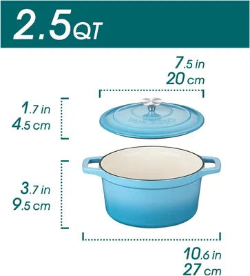 Obrázek produktu pro Kookpan – Litinový hrnec – Nádoba na dušení s poklicí – 2 litry – Ø 20 cm – Modrá barva