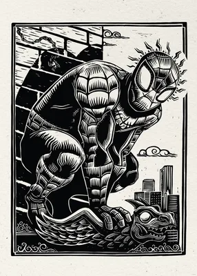 Produktbild von Komar Wandbild- Marvel Spider-Man Lino-Cut - Größe 50 x 70 cm