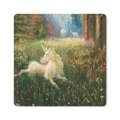 Produktbild von MuchoWow® Mauspad Mousepad Eine Illustration eines Einhorns in einem Wald - Mädchen - Kinder - Kinder 30x30 cm - Mousepads - Maus Mat - Pad - Mausunterlage - Gaming