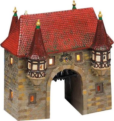 Wurm - Lichthaus Windlicht Stadttor aus Porzellan mit Beleuchtung, B18 x T7 x H19 cm