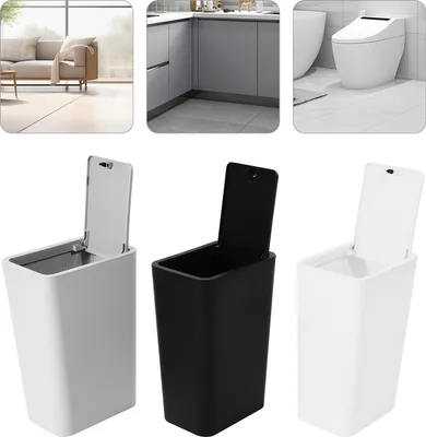 Image de 3*Poubelle 22.2*15.7*33cm Noir&Blanc&Gris Poubelle avec couvercle