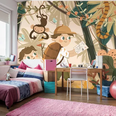 Produktbild von Muralo XXL Selbstklebende FOTOTAPETE SAFARI Ausflugskarte des Affen 3D Effekt (B) 368 cm x (H) 280 cm Tapete Wandtapete WOHNZIMMER SCHLAFZIMMER 4843