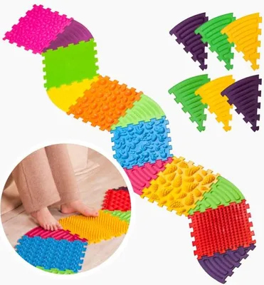 Zdjęcie produktu dla Mata sensoryczna do masażu stóp "Puzzle Mix" 6 puzzle + 6 Trójkątów (12 el.)