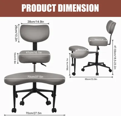 Obrázek produktu pro Meditační židle – židle do obývacího pokoje – ergonomická – pro sezení se zkříženýma nohama/v lotosové pozici – výškově nastavitelná opěrka nohou – podpora správného držení těla – snadná montáž – šedá