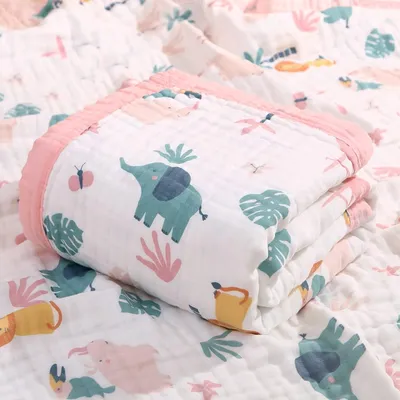 Image de Couverture pour bébé en mousseline de coton, 6 couches, 110 x 110 cm, motif éléphant