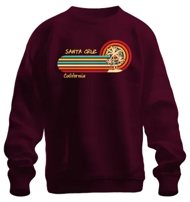 Obrázok produktu pre Santa Cruz California Retro Palmen Sonnenuntergang Strand Surfer Uni mikina, bordová, L