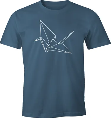 Produktbild von Herren T-Shirt Origami Kranich Crane Vogel Bird Geometrisch Moonworks® denim M