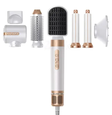 Image de Brosse sèche-cheveux - Brosse à air chaud 7 en 1 - Fer à friser multifonction - 1400 W - 110 V - Blanc
