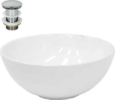 Produktbild von LuxeBath Waschbecken Aufsatzwaschbecken Rund, Ø 32x13,5 cm, Weiß, aus Keramik, inkl. Ablaufgarnitur ohne Überlauf