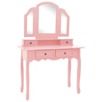 Produktbild von vidaXL Schminktisch-Set mit Hocker Rosa 100x40x146 cm Paulownia-Holz