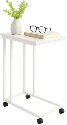 Immagine prodotto di Tavolino Relaxdays con rotelle, A x L x P: 68 x 50 x 35 cm, MDF, metallo, forma a C, tavolino da divano da infilare sotto, bianco
