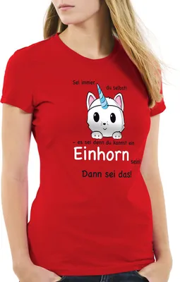Produktbild von style3 Sei immer du selbst! Einhorn Damen T-Shirt Unicorn, Farbe:Rot, Größe:L