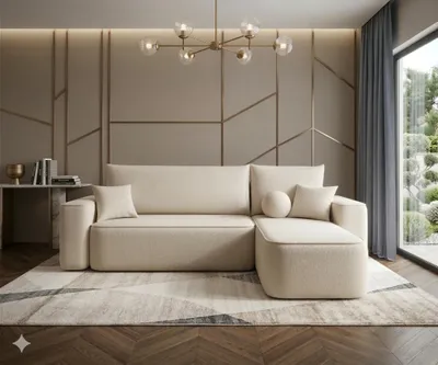 Produktbild von CORNERO Ecksofa TEXAS mit Schlaffunktion Couch in L-Form mit Stauraum Eckcouch mit Bettkasten Sofa in L-Form Beige Ottomane rechts