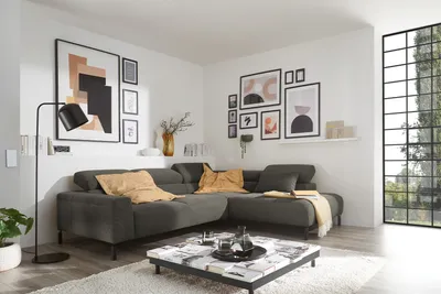 Produktbild von KAWOLA Sofa DELIA Ecksofa Feincord anthrazit mit motorischem Sitzvorzug Recamiere rechts