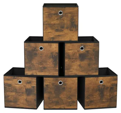 Obrázek produktu pro Úložné boxy – sada 6 kusů – skládací látkové kostky – netkaná textilie – na oblečení a do regálu/skříně na kostky – hnědé