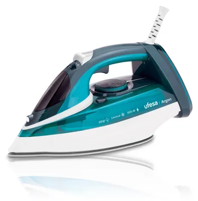 Imagen del producto de Plancha de vapor Ufesa Argon, 3000W, con una presión máxima de 200 gramos y un ajuste de vapor variable de 0 a 40 gramos por minuto