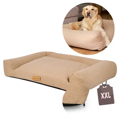 Image de Lit pour chien Dogeste 118x78 cm taille XXL en tissu mouton – beige foncé