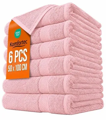 Zdjęcie produktu dla Komfortec zestaw 6 ręczników 50x100 cm, 100% bawełna, 470 g/m², ręcznik frotte, miękki, różowy