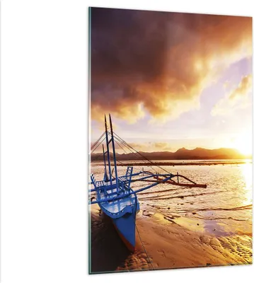 Produktbild von Bilder auf glas - Einteilig - Ufer Boot Strand - 80x120cm - Glasbilder - Wandbilder - Bilder - zum Aufhängen bereit - Wanddekoration aus Glas - Glas Bilder - Wandbild auf Glas - GPA80x120-3905