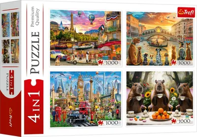 Produktbild von Puzzle 4v1 Malovaná města + Kapybary 4000 dílků 68,3x48cm v krabici 40x27x9cm