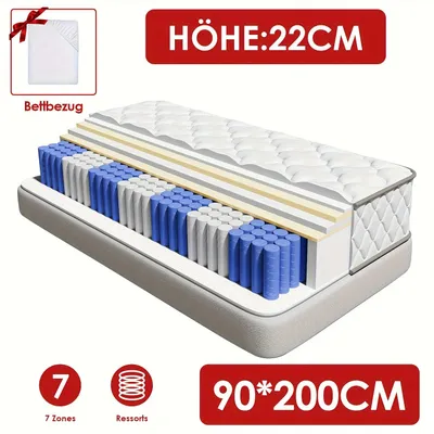 Produktbild von 7-Zonen-Taschenfederkernmatratzen - Taschenfederkernmatratzen - Matratzen aus Viskoelastischem Schaum - Ergonomische Matratzen - H3-Matratzen