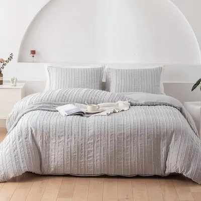 Produktbild von Famanu Bettwäsche 135 x 200 cm - Grau, gestreift, Bohemian Stil
