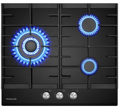 Glaskochfeld 60 cm, 3 Flammen, Wokbrenner, 6200 W, schwarz